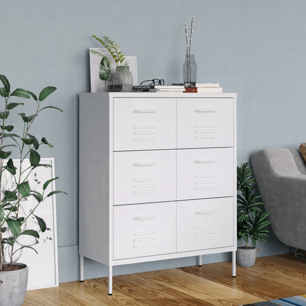 Drawer Cabinet White 80x35x101.5 cm Steel - Merlin Deals