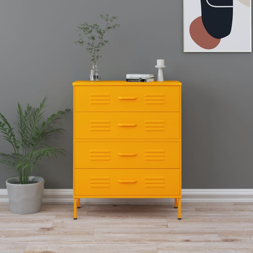 EWELINA Yellow Chest of Drawers - Medium-sized, 4 Drawers - Unbeatable Bargains