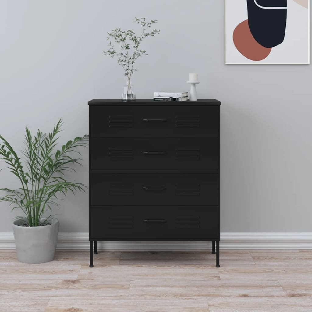 EWELINA Black Chest of Drawers - Medium-sized, 4 Drawers - All Things Good
