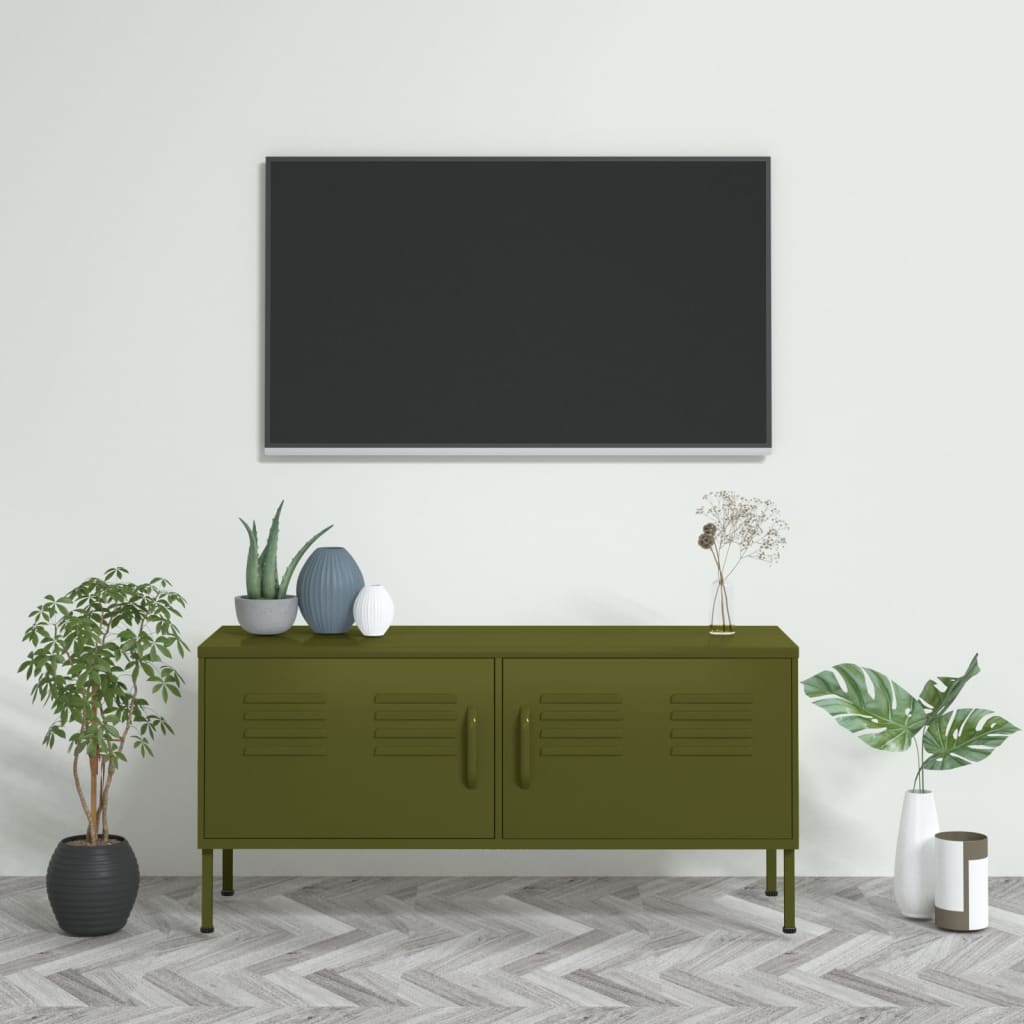 TV Cabinet Olive Green 105x35x50 cm Steel - Design Hut