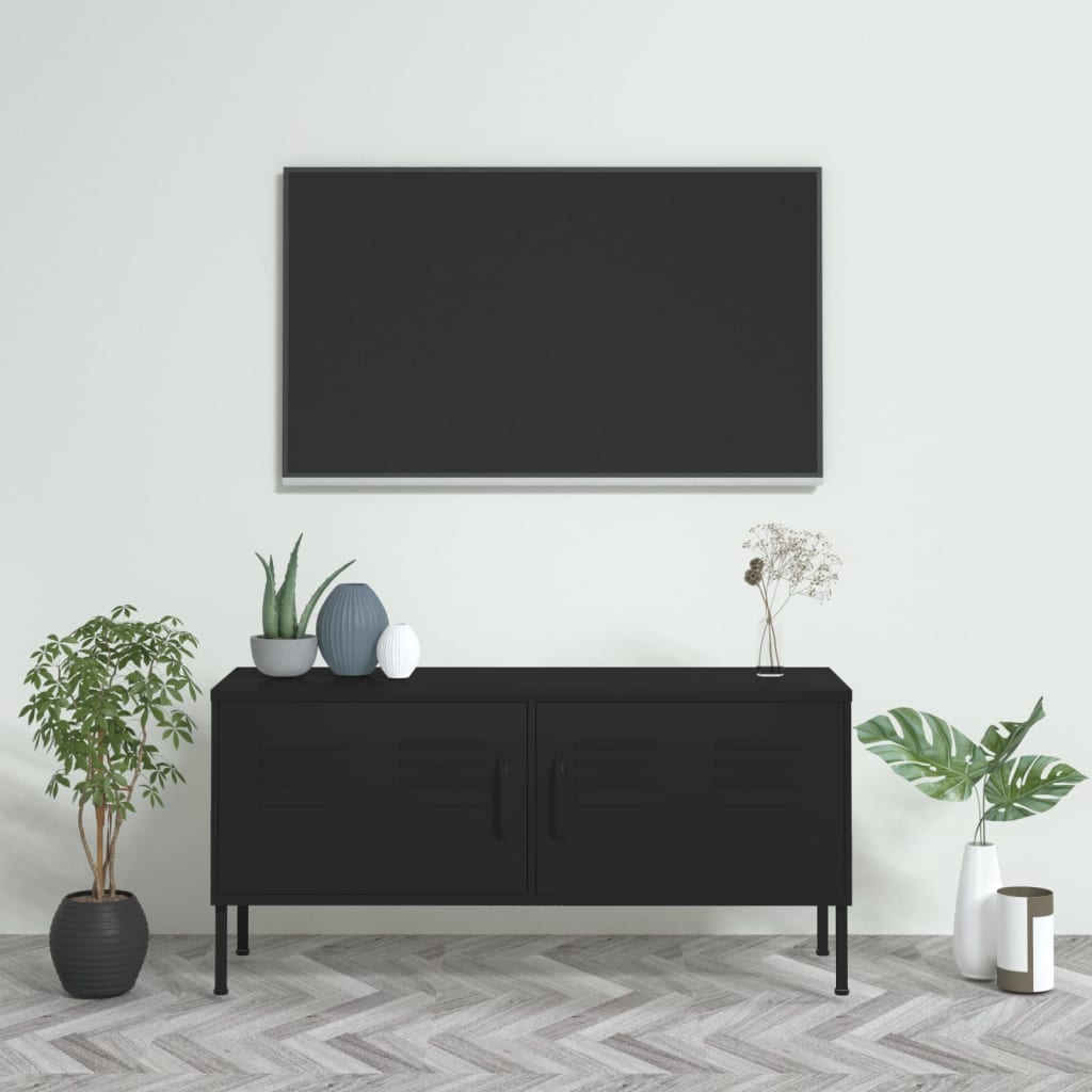 TV Cabinet Black 105x35x50 cm Steel - Direct Imports