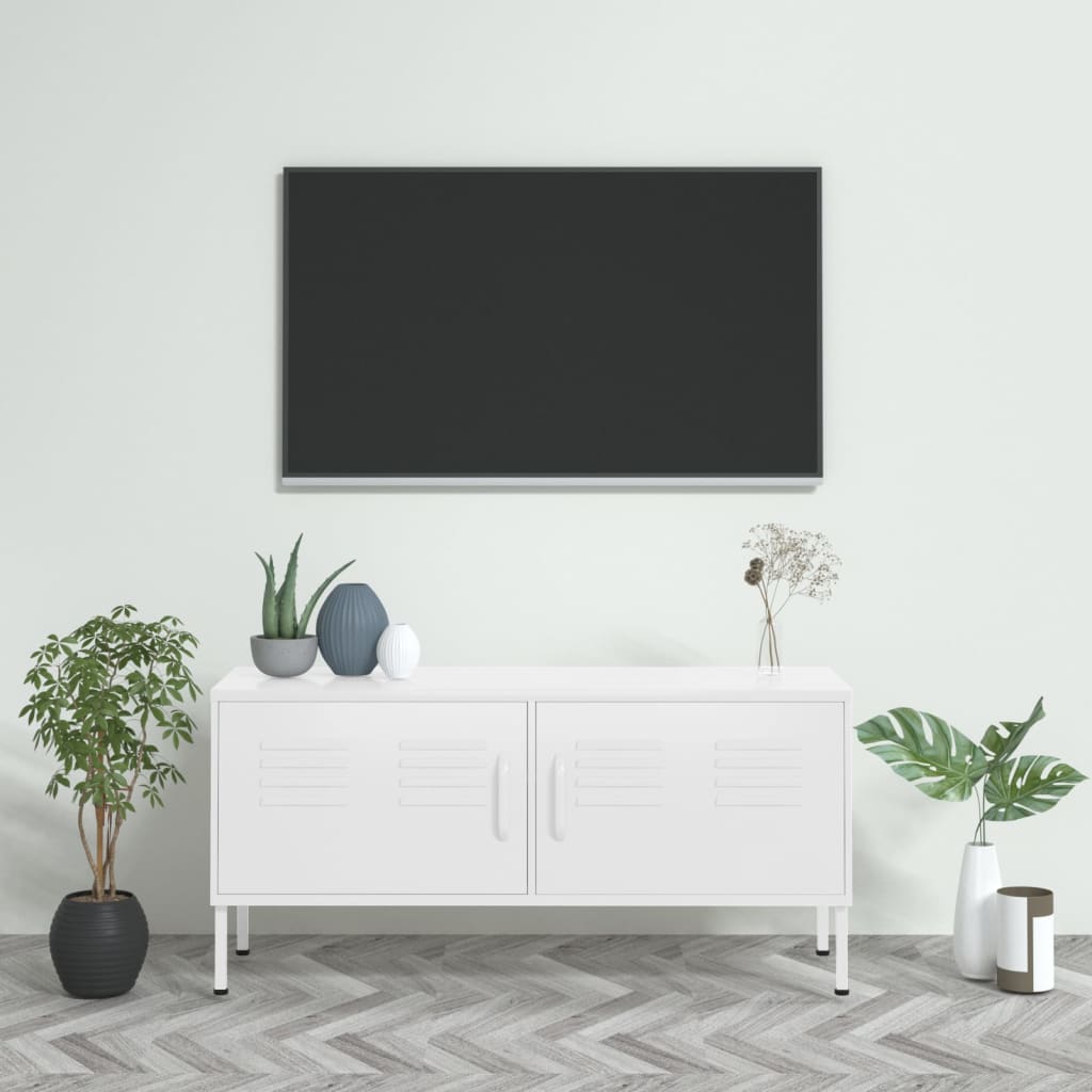 TV Cabinet White 105x35x50 cm Steel - Style and Chic