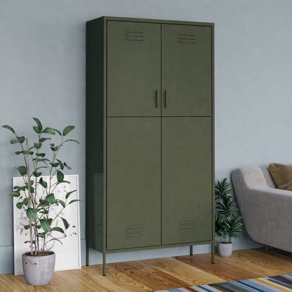 Wardrobe - ASPEN 2 Door Wardrobe Olive Green 90cm - Brittle & Co