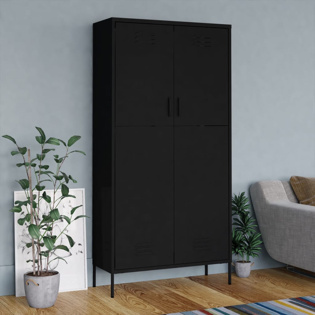 Wardrobe - ASPEN 2 Door Wardrobe Black 90cm - Style and Chic