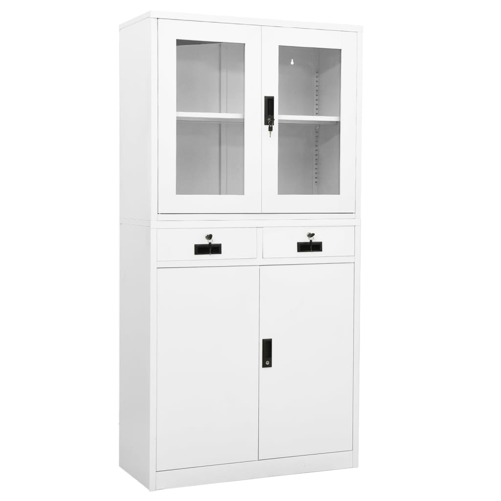 Office Cabinet White 90x40x180 cm Steel and Tempered Glass - Brittle & Co