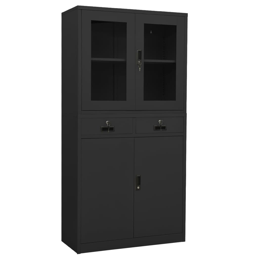 Office Cabinet Anthracite 90x40x180 cm Steel and Tempered Glass - Casper Homes