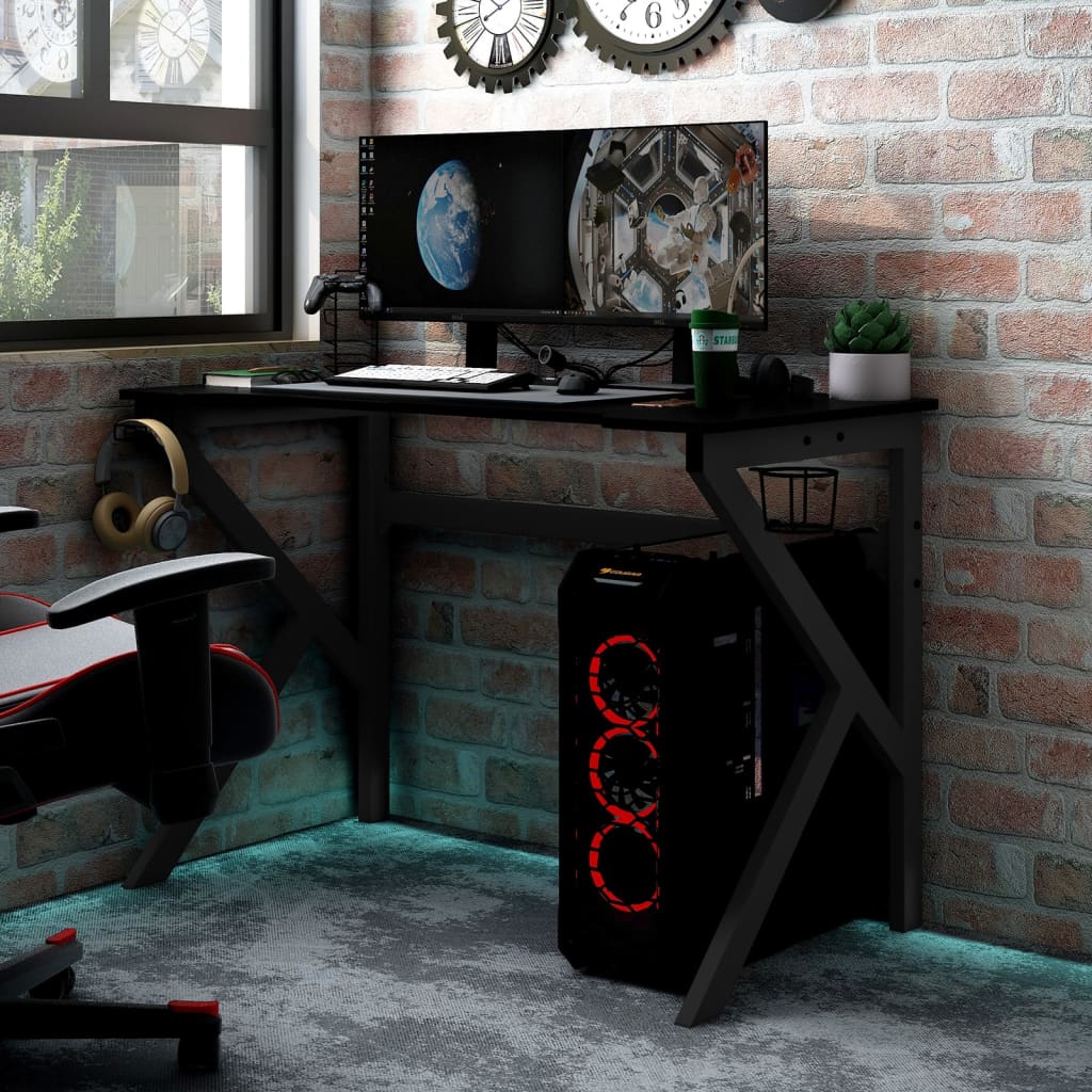 Gaming Desk with K Shape Legs Black 110x60x75 cm - Merkel Designers