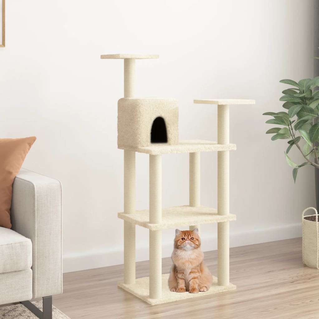 Cat Tree with Sisal Scratching Posts Cream 118.5 cm - Discount Dealers
