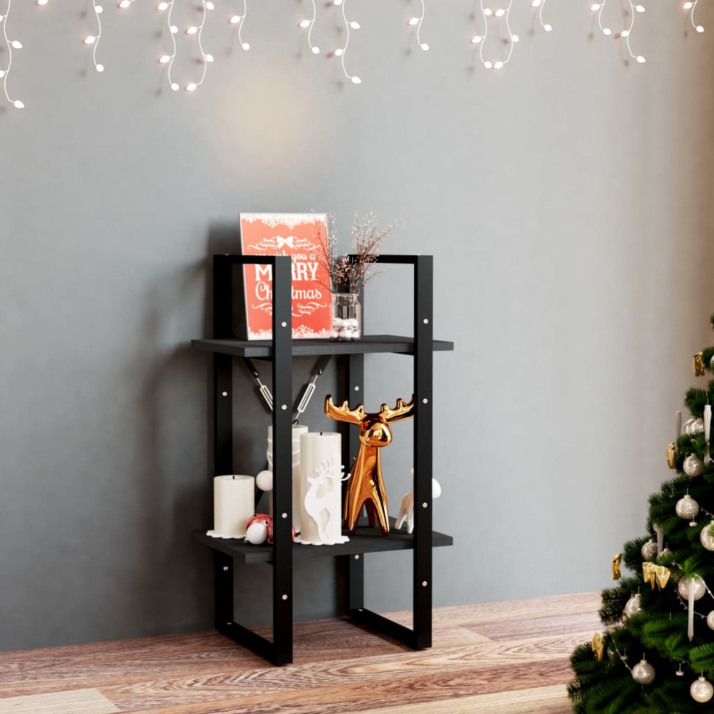 2-Tier Book Cabinet Black 40x30x70 cm Solid Pine Wood - Design Hut