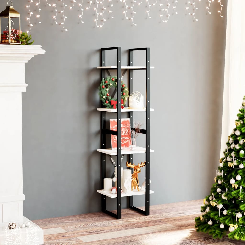 4-Tier Book Cabinet White 40x30x140 cm Solid Pine Wood - Discount Dealers