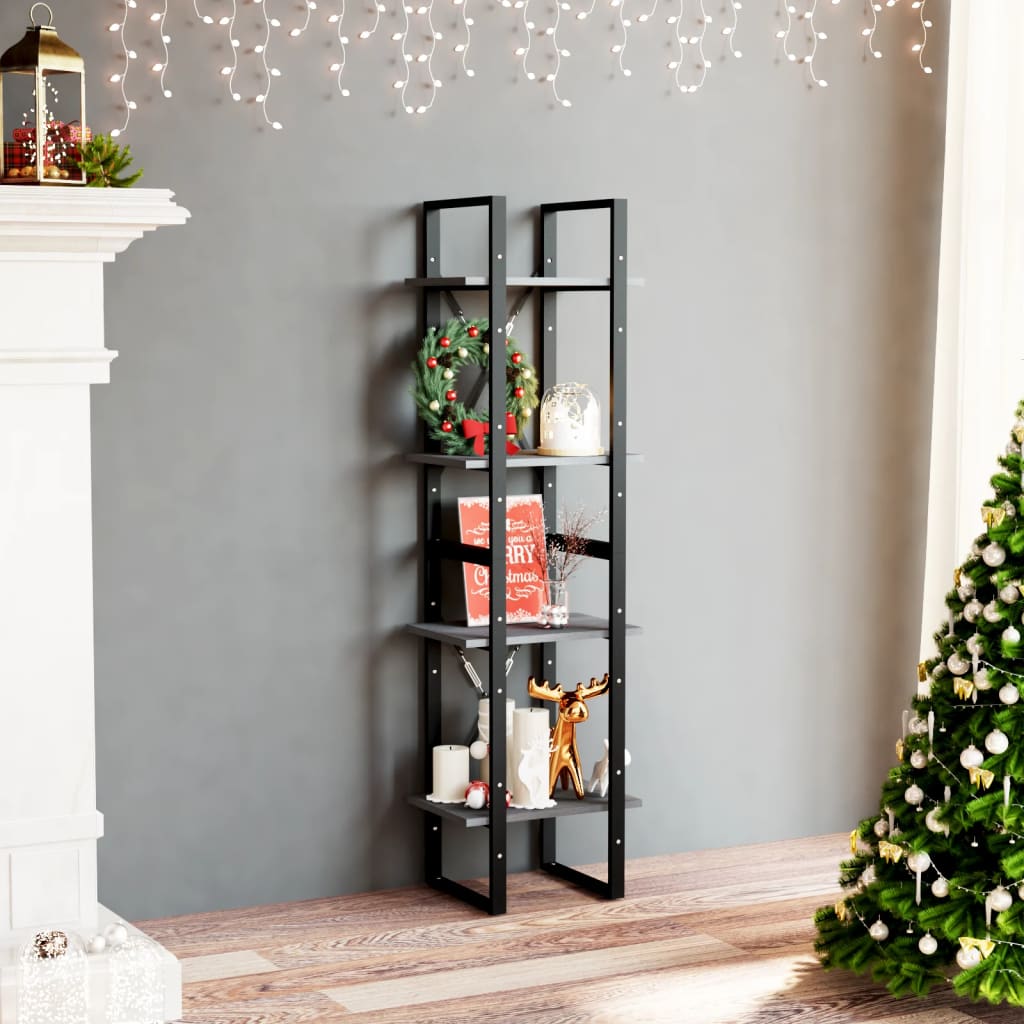 4-Tier Book Cabinet Grey 40x30x140 cm Solid Pine Wood - Decor Base
