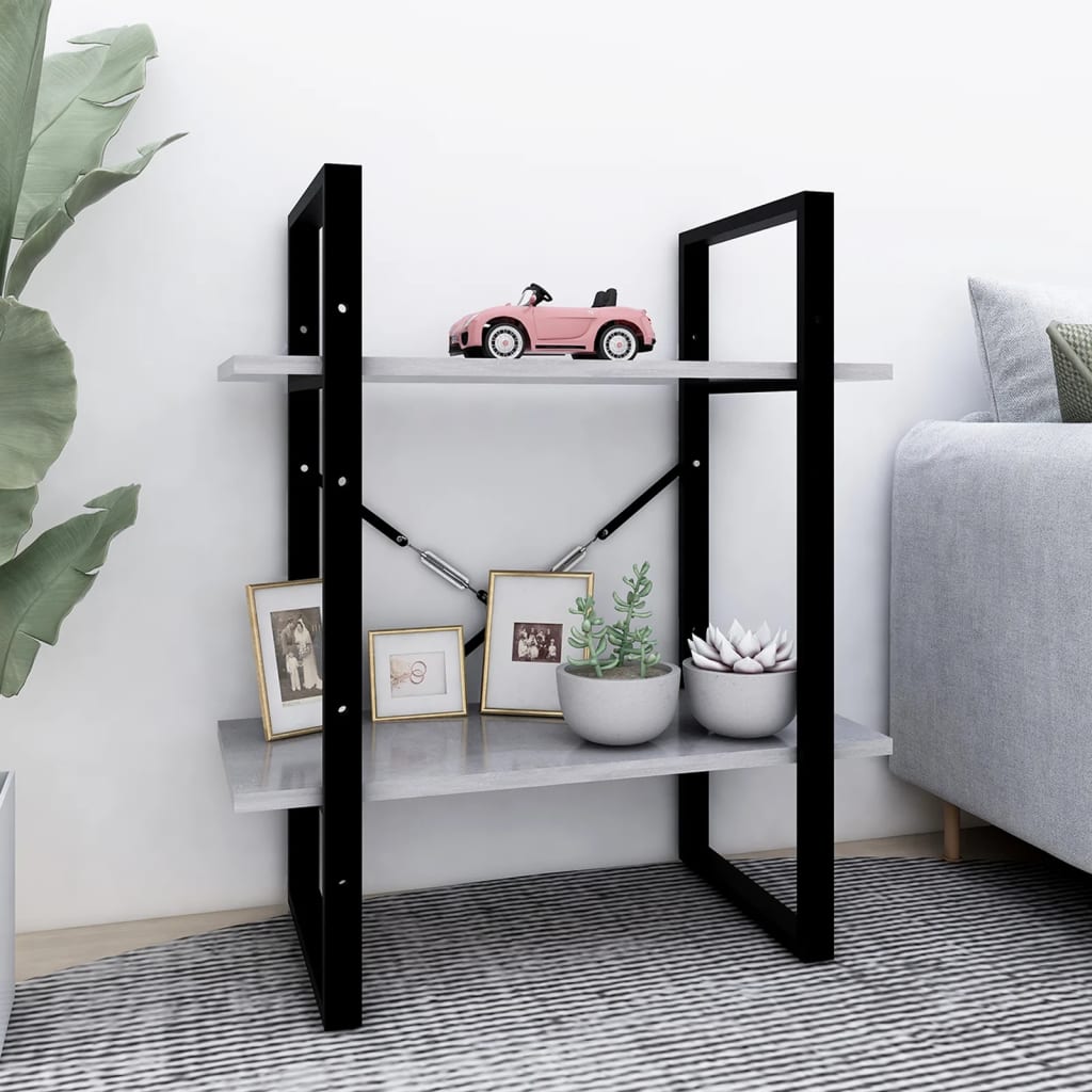 2-Tier Book Cabinet Concrete Grey 60x30x70 cm Engineered Wood - Unbeatable Bargains