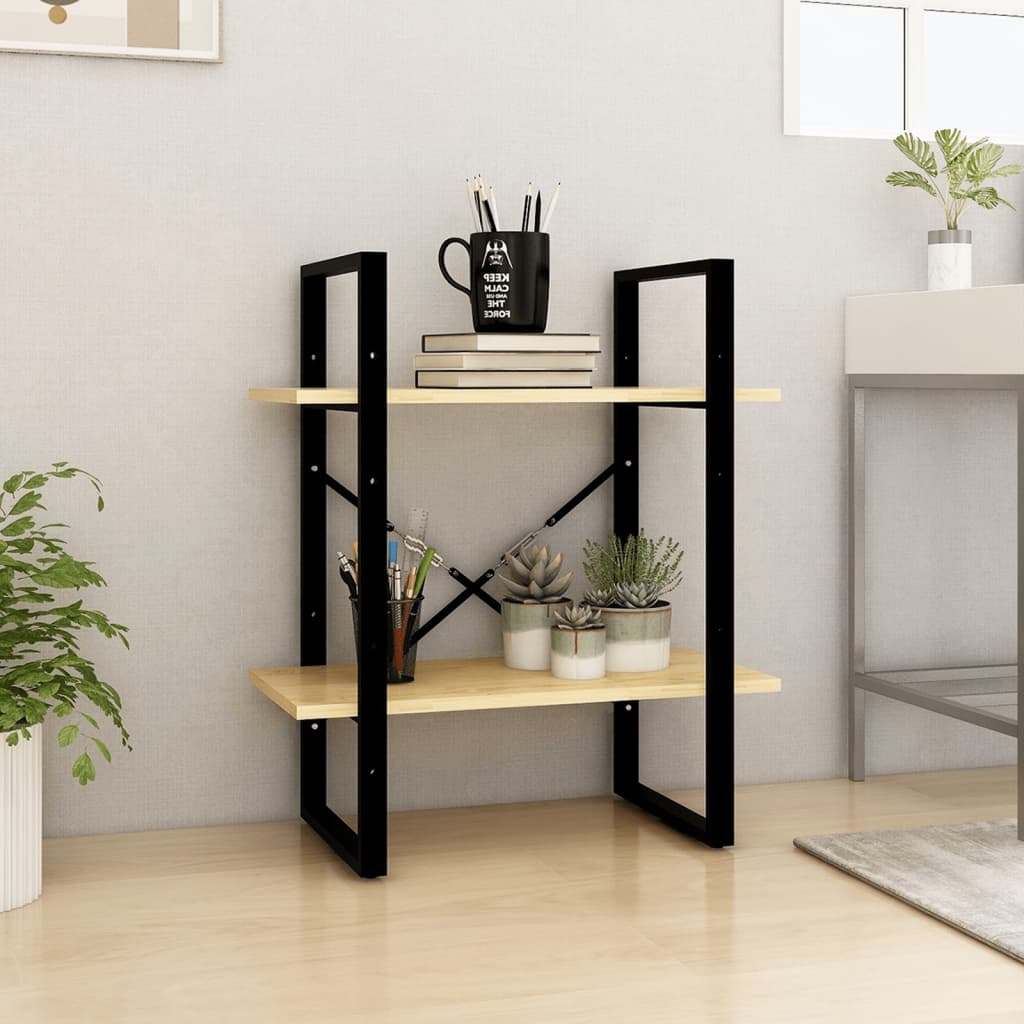 2-Tier Book Cabinet 60x30x70 cm Solid Pine Wood - Decor Base