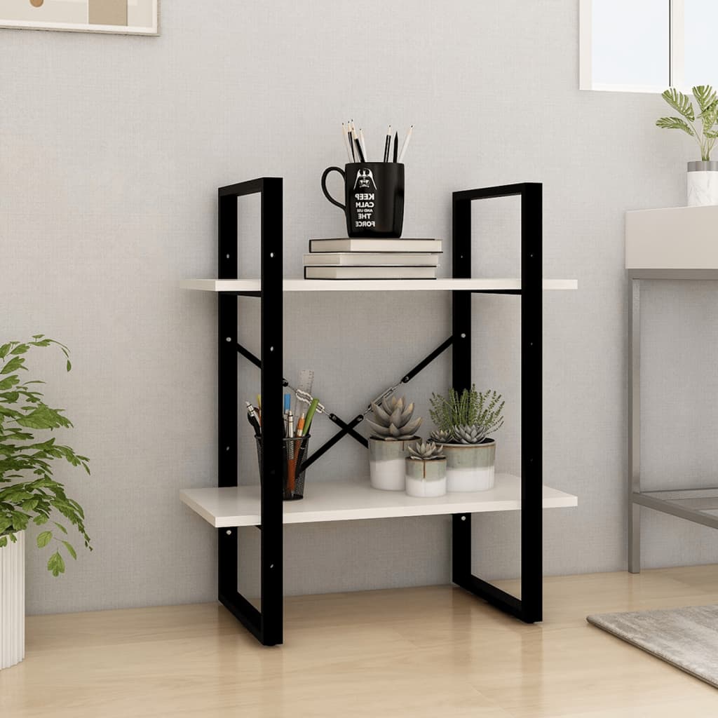 2-Tier Book Cabinet White 60x30x70 cm Solid Pine Wood - Merlin Deals