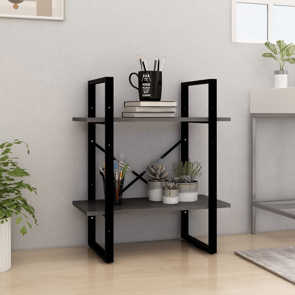 2-Tier Book Cabinet Grey 60x30x70 cm Solid Pine Wood - Direct Imports