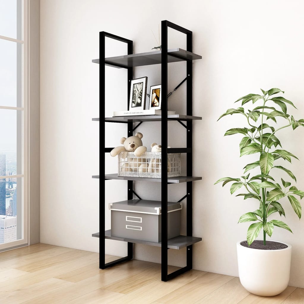 4-Tier Book Cabinet Grey 60x30x140 cm Solid Pine Wood - Unbeatable Bargains