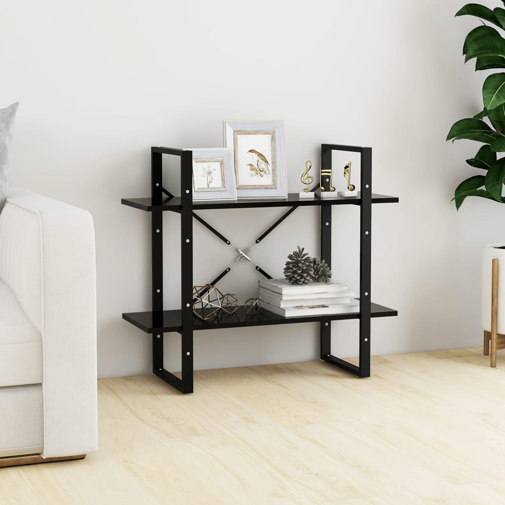 2-Tier Book Cabinet Black 80x30x70 cm Engineered Wood - Direct Imports