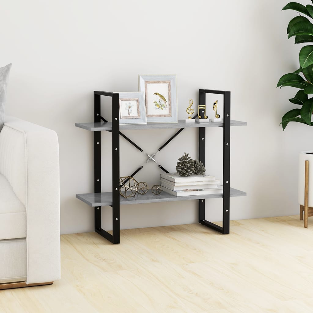 2-Tier Book Cabinet Concrete Grey 80x30x70 cm Engineered Wood - Decor Base