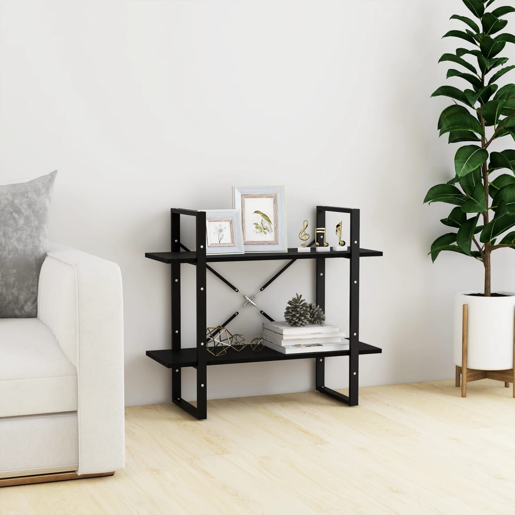 2-Tier Book Cabinet Black 80x30x70 cm Solid Pine Wood - Design Hut
