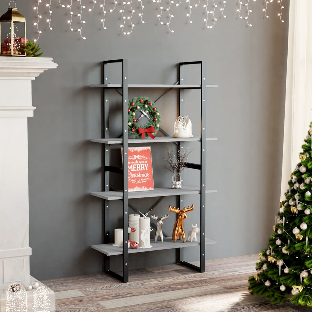 4-Tier Book Cabinet Concrete Grey 80x30x140 cm Engineered Wood - Design Hut