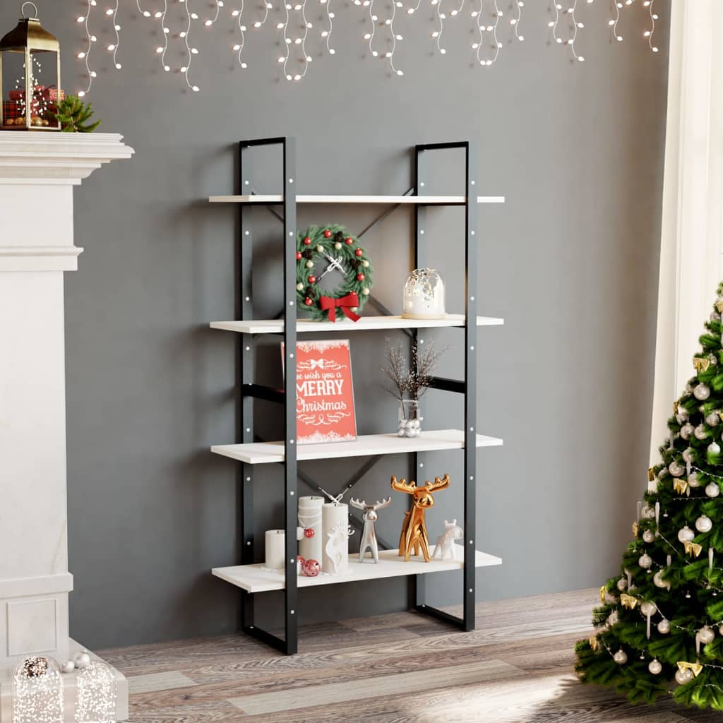 4-Tier Book Cabinet White 80x30x140 cm Solid Pine Wood - Casper Homes