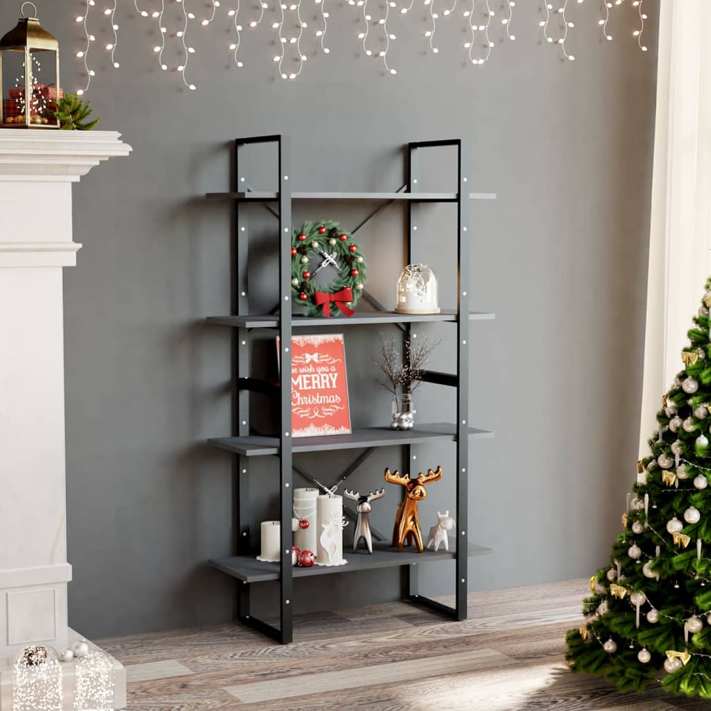 4-Tier Book Cabinet Grey 80x30x140 cm Solid Pine Wood - Brittle & Co