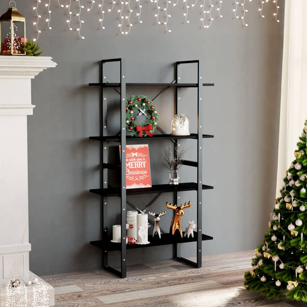 4-Tier Book Cabinet Black 80x30x140 cm Solid Pine Wood - Tyrell & Tyrell