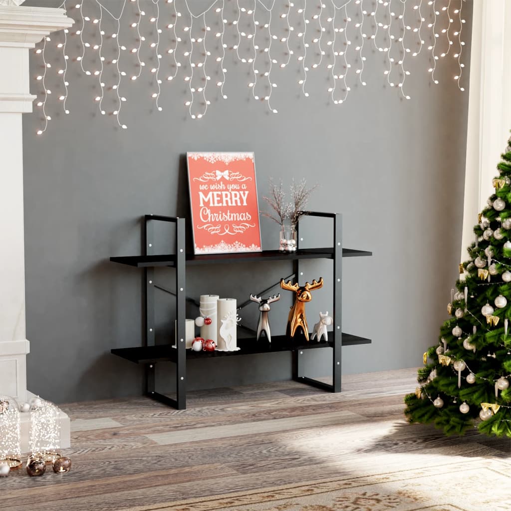 2-Tier Book Cabinet Black 100x30x70 cm Engineered Wood - Design Hut