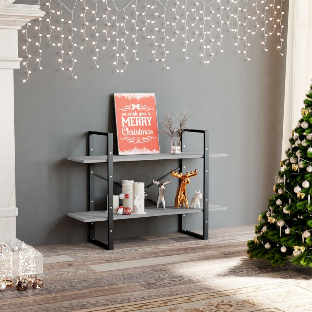 2-Tier Book Cabinet Concrete Grey 100x30x70 cm Engineered Wood - Unbeatable Bargains