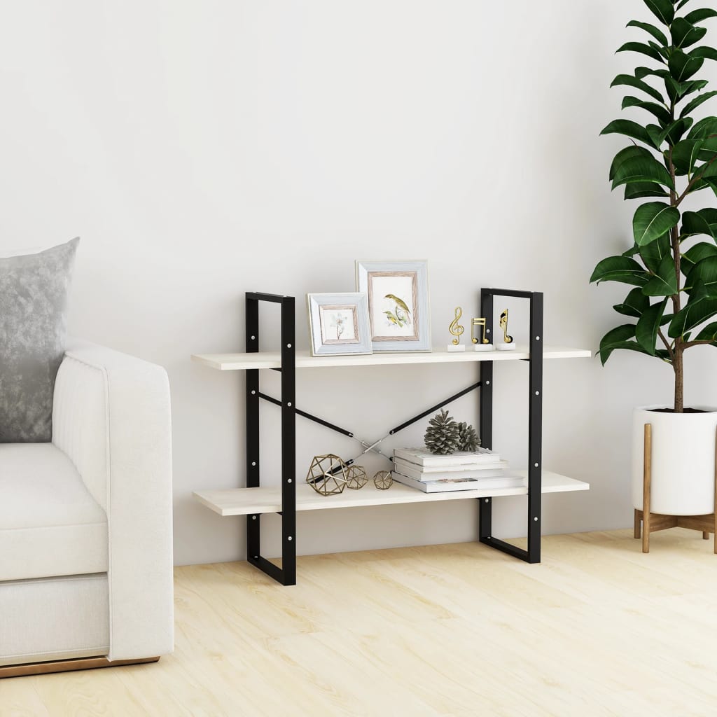 2-Tier Book Cabinet White 100x30x70 cm Solid Pine Wood - Sid & Sam