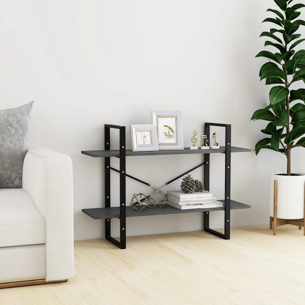 2-Tier Book Cabinet Grey 100x30x70 cm Solid Pine Wood - Direct Imports