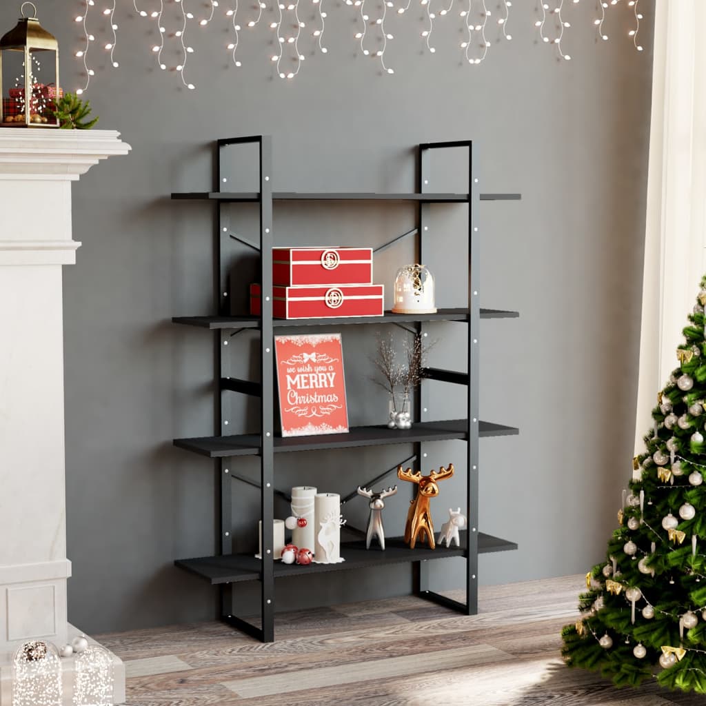 4-Tier Book Cabinet Grey 100x30x140 cm Engineered Wood - Brittle & Co