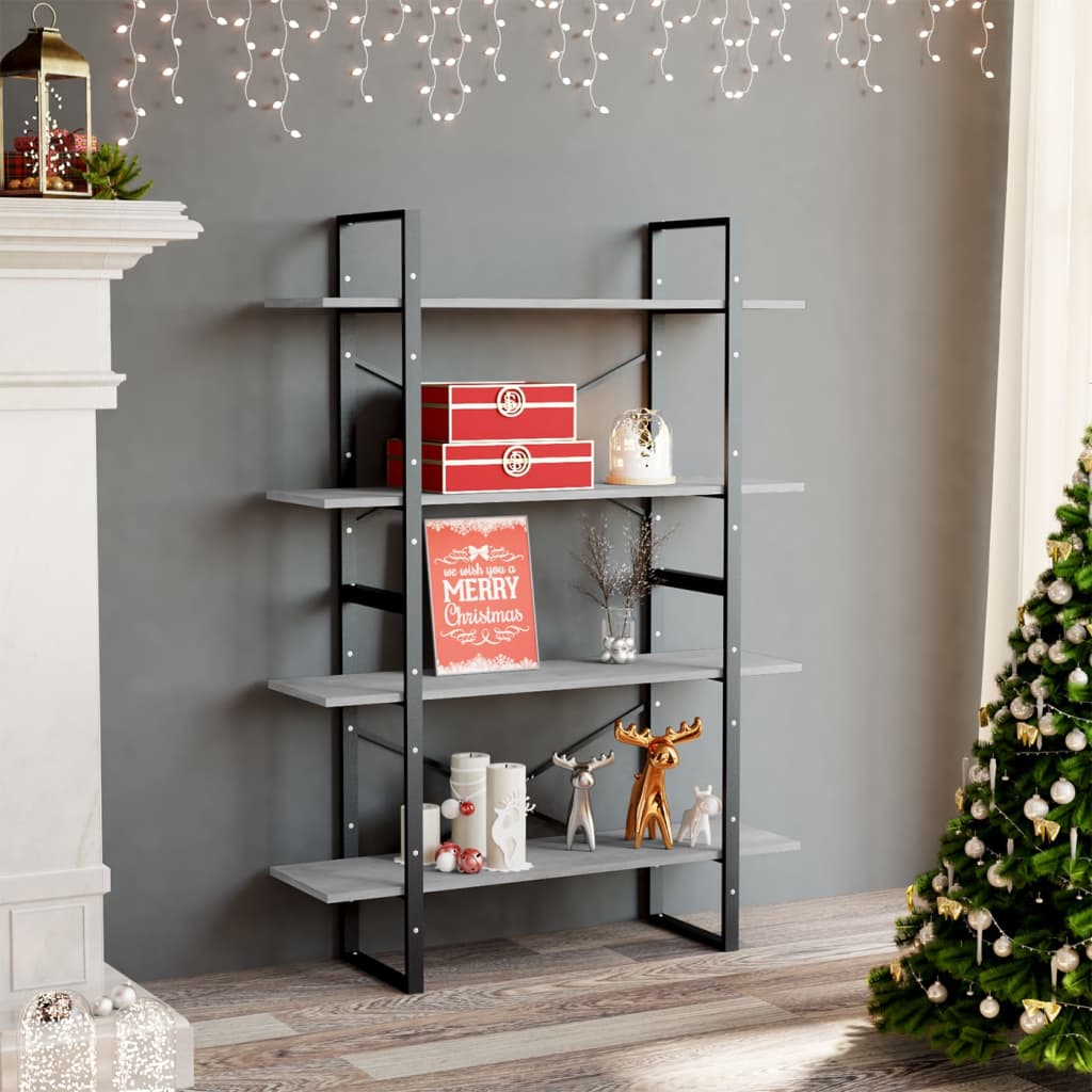 4-Tier Book Cabinet Concrete Grey 100x30x140 cm Engineered Wood - Millennium Furniture