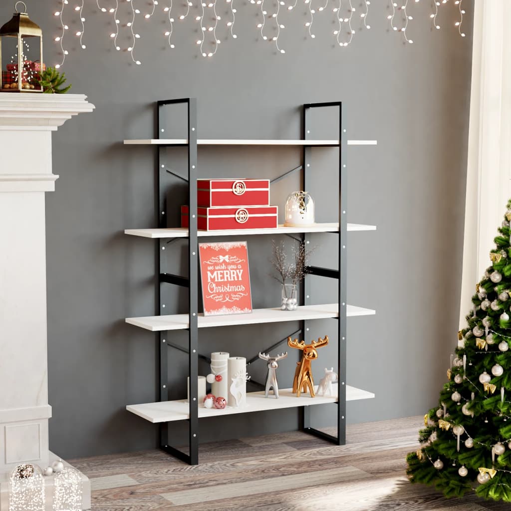 4-Tier Book Cabinet White 100x30x140 cm Solid Pine Wood - R and M Furniture