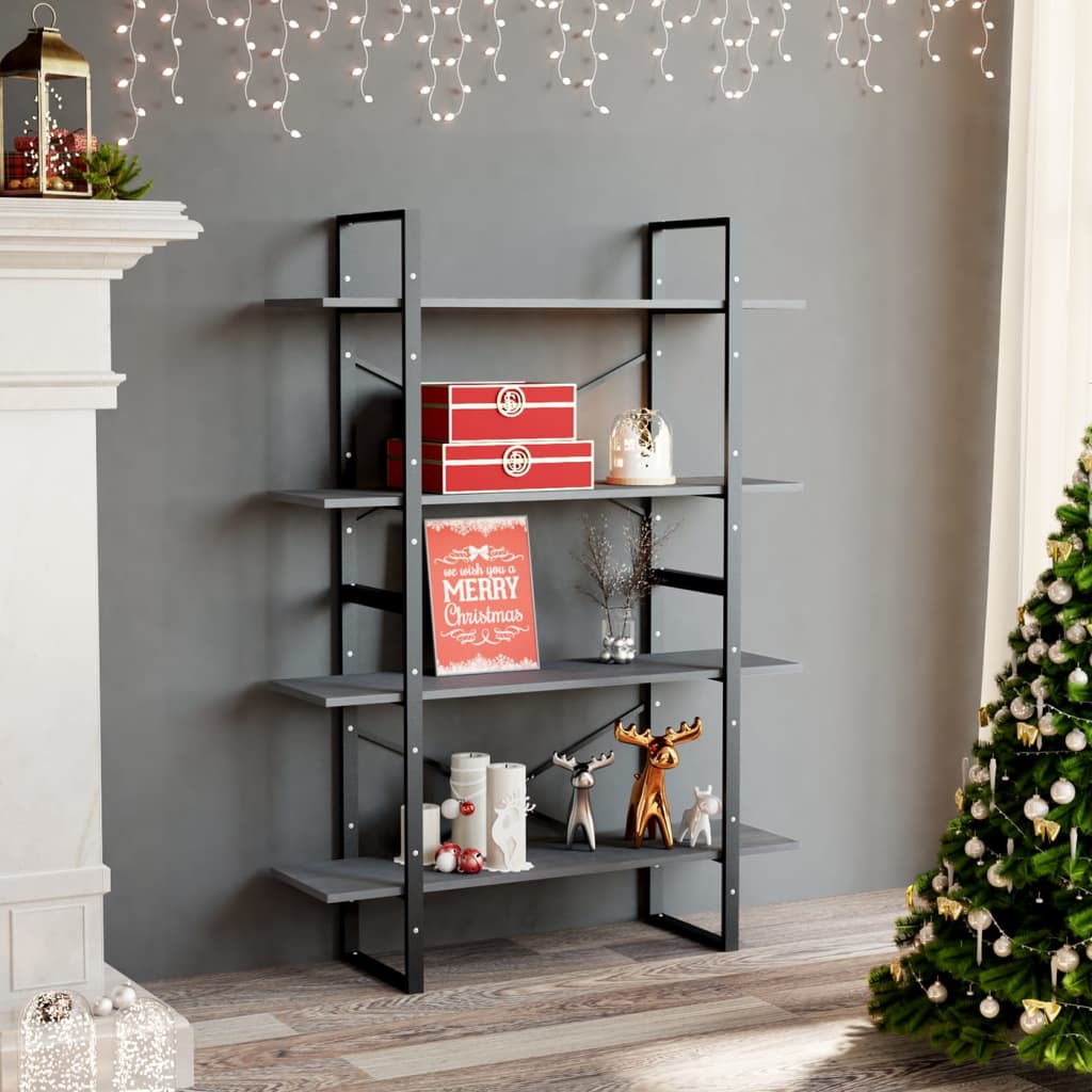 4-Tier Book Cabinet Grey 100x30x140 cm Solid Pine Wood - Sid & Sam