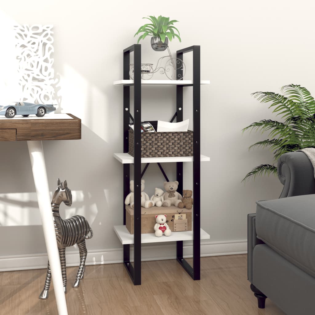 3-Tier Book Cabinet White 40x30x105 cm Engineered Wood - Decor Base