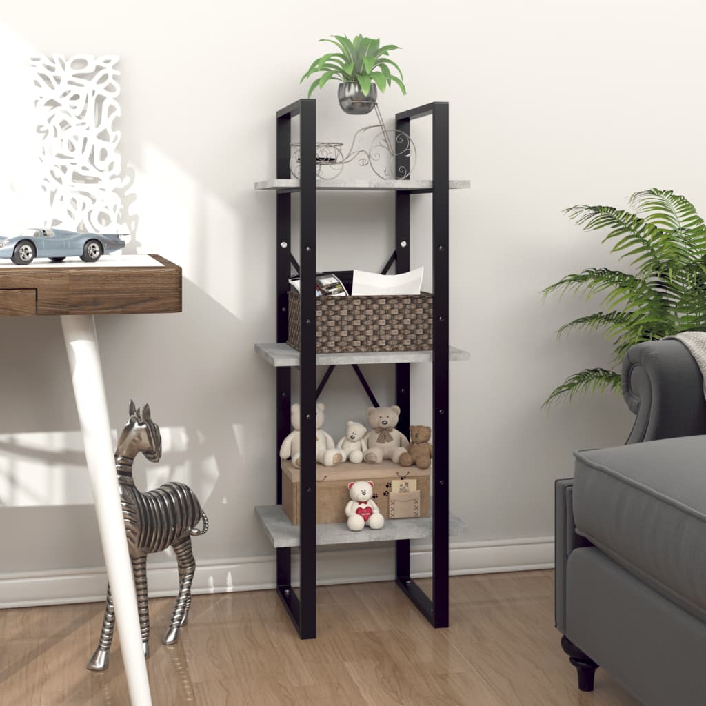 3-Tier Book Cabinet Concrete Grey 40x30x105 cm Engineered Wood - Decor Base
