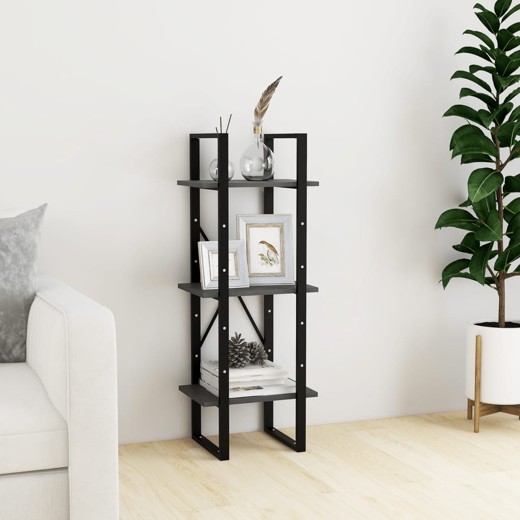 3-Tier Book Cabinet Grey 40x30x105 cm Solid Pinewood - Design Hut