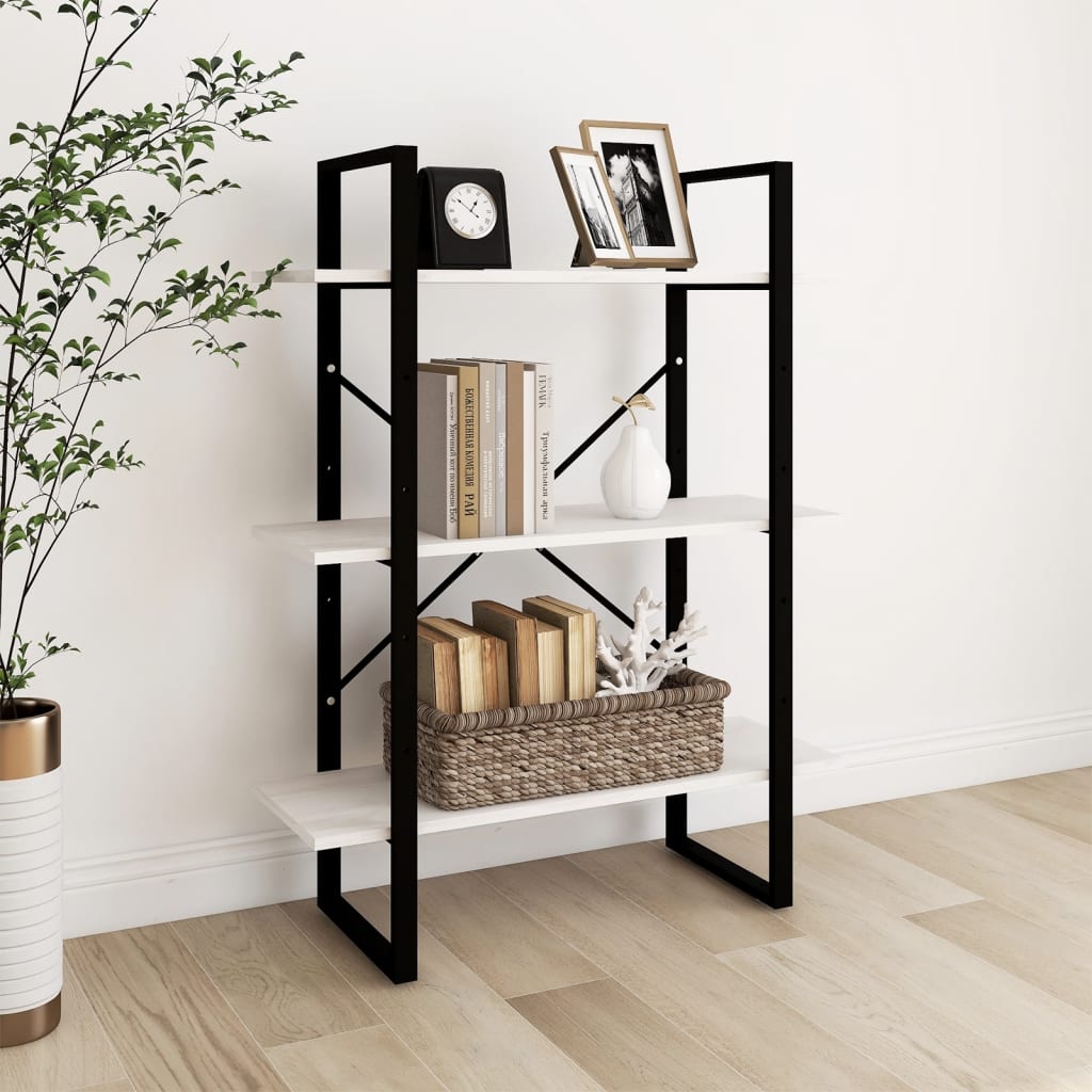 3-Tier Book Cabinet White 80x30x105 cm Solid Pine Wood - Direct Imports