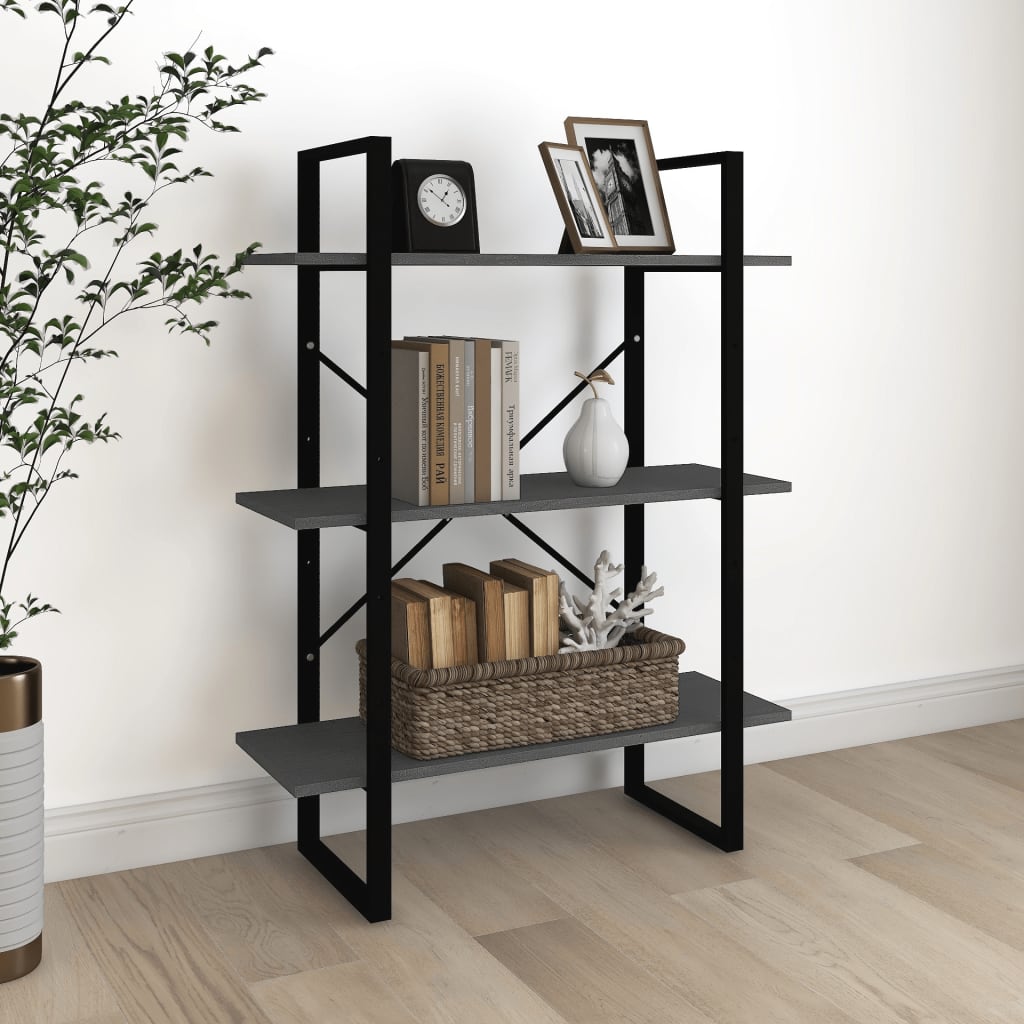 3-Tier Book Cabinet Grey 80x30x105 cm Solid Pine Wood - Merlin Deals