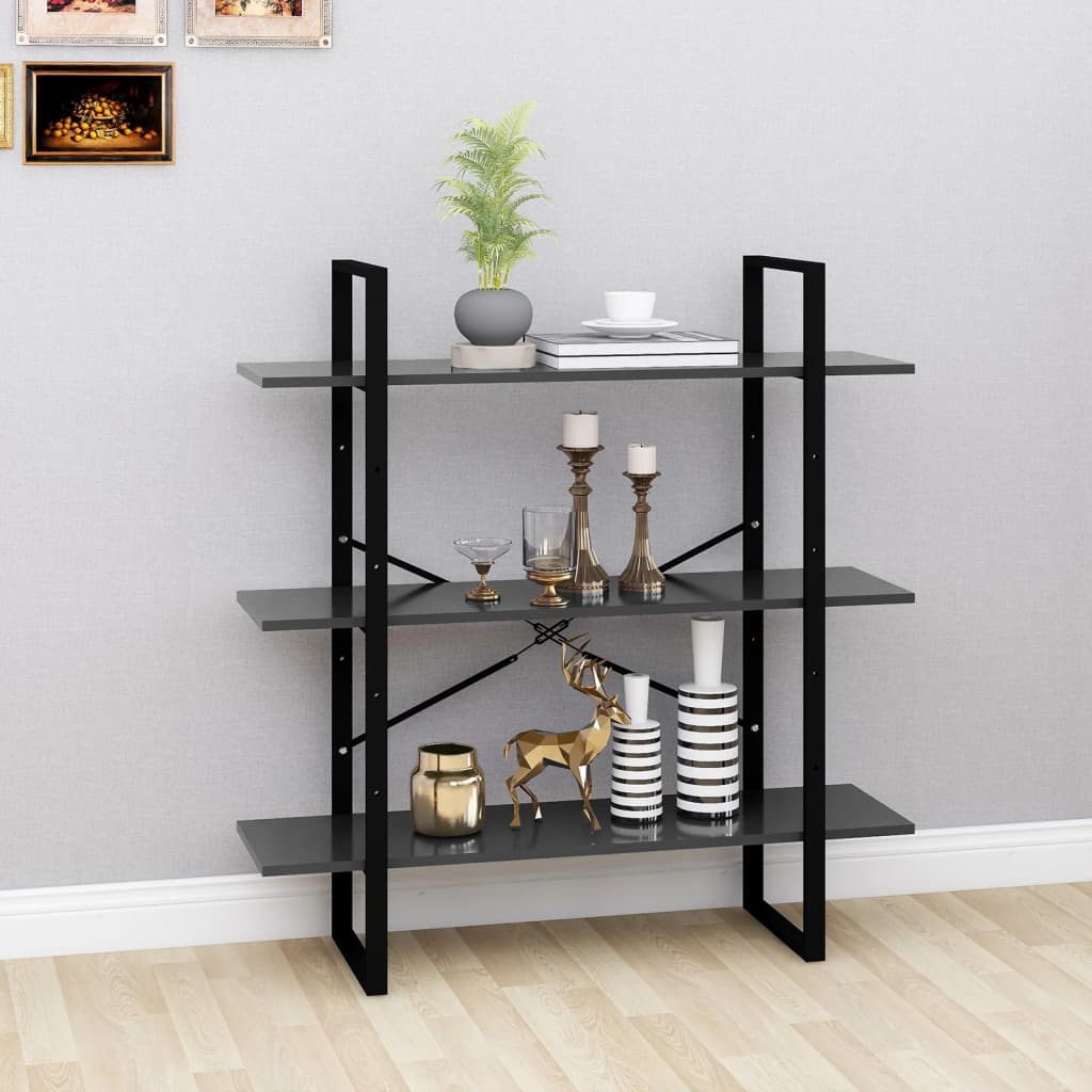 Book Cabinet Grey 100x30x105 cm Engineered Wood - Decor Base