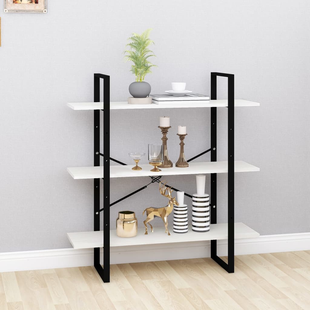 3-Tier Book Cabinet White 100x30x105 cm Solid Pine Wood - Casper Homes