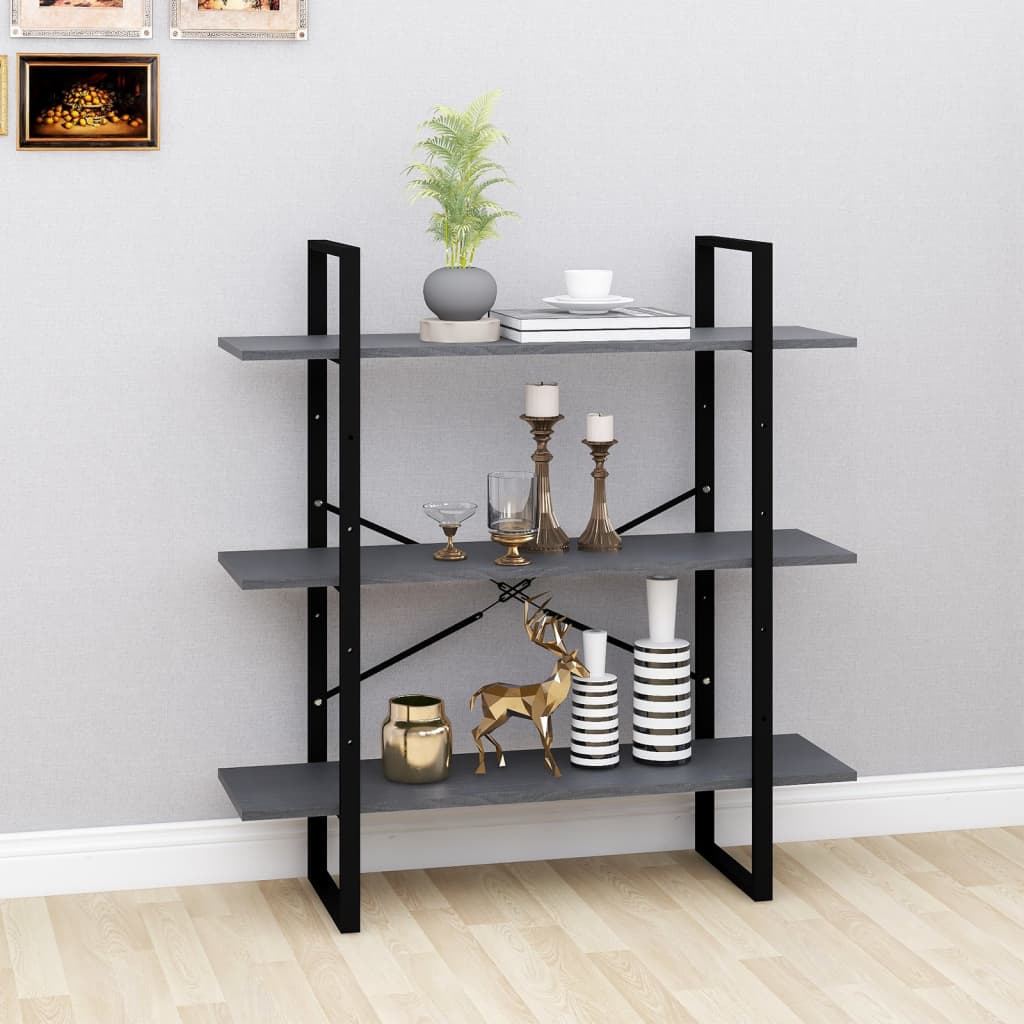 3-Tier Book Cabinet Grey 100x30x105 cm Solid Pine Wood - Tyrell & Tyrell