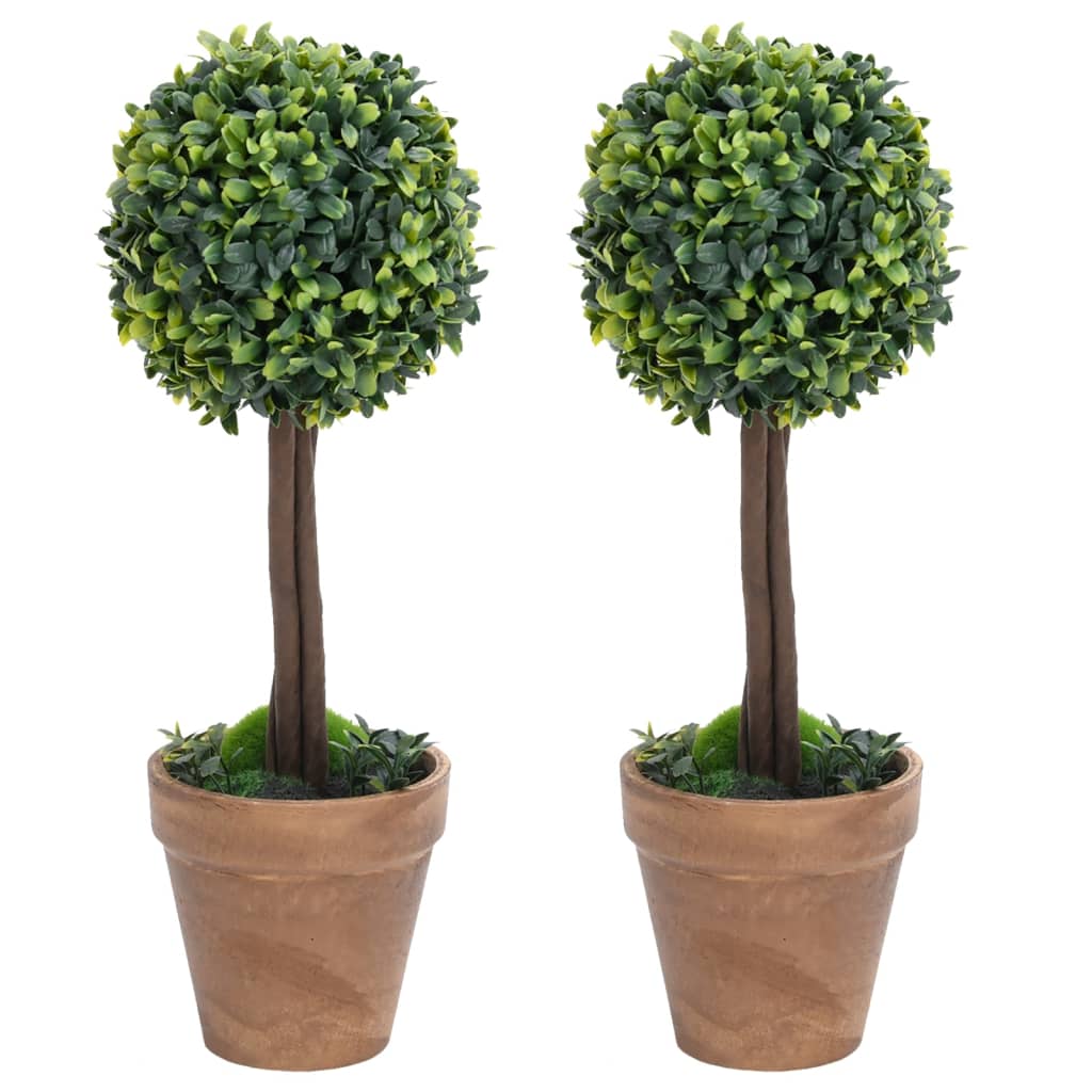 Artificial Boxwood Plants 2 Pcs with Pots Ball Shaped Green 41cm - Design Hut