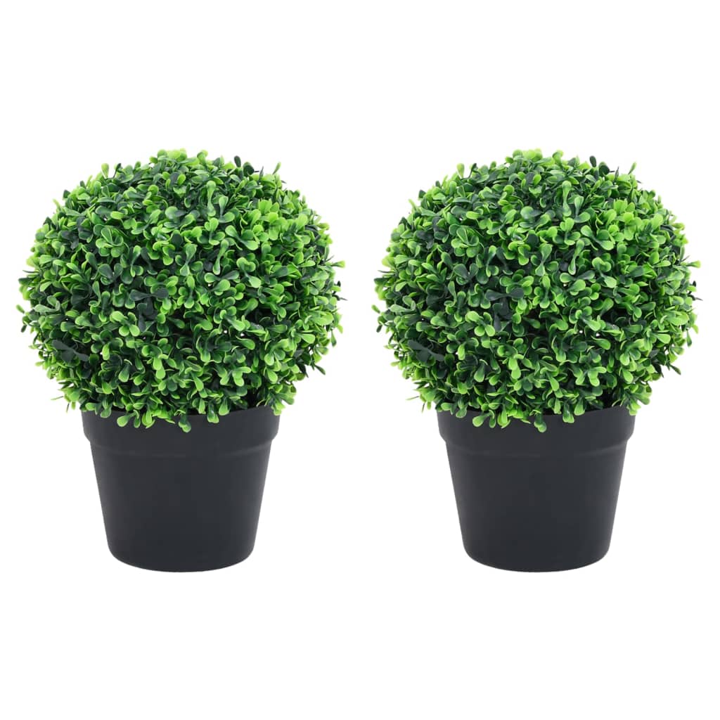 Artificial Boxwood Plants 2 pcs with Pots Ball Shaped Green 37 cm - Tyrell & Tyrell