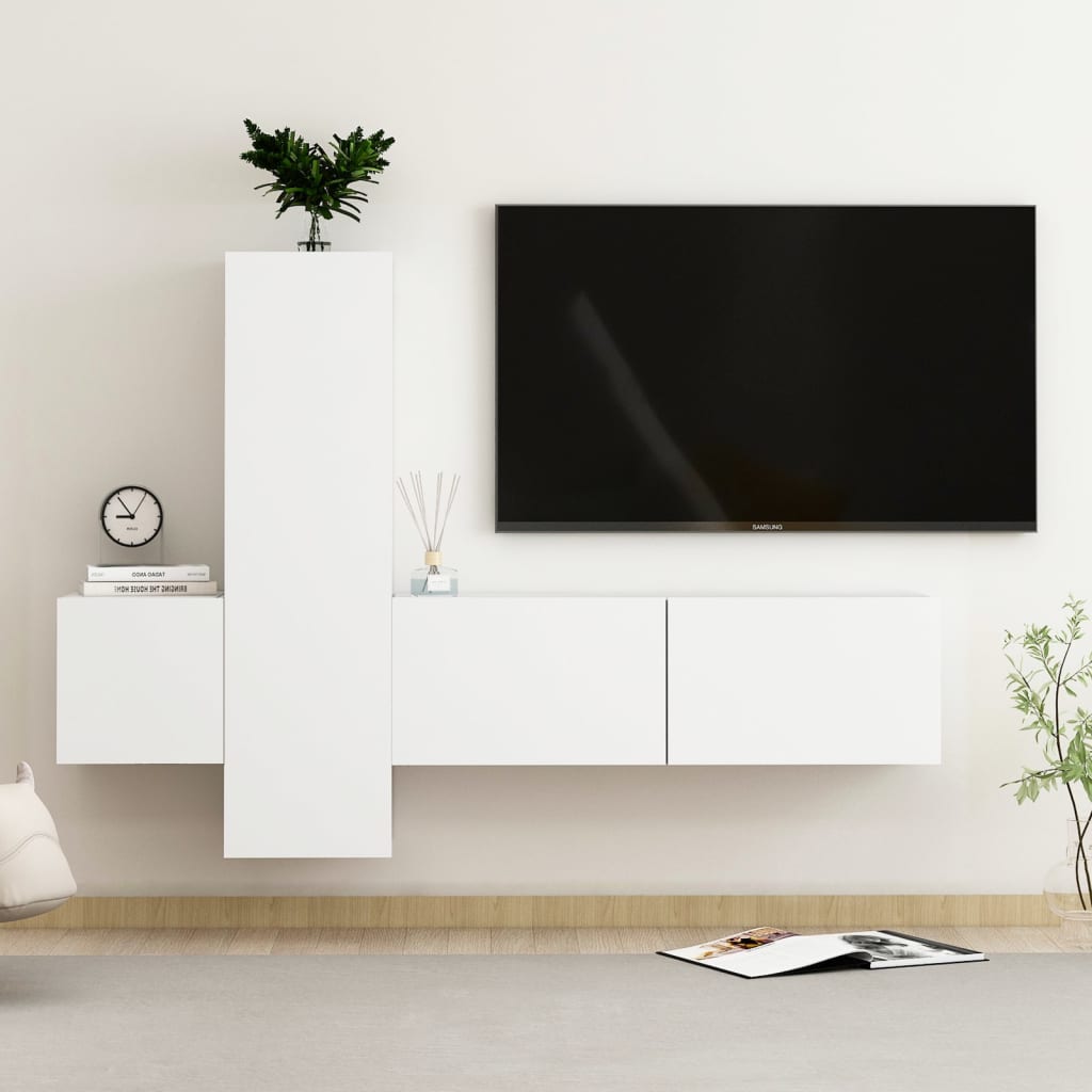 3 Piece TV Cabinet Set White Engineered Wood - All Things Good