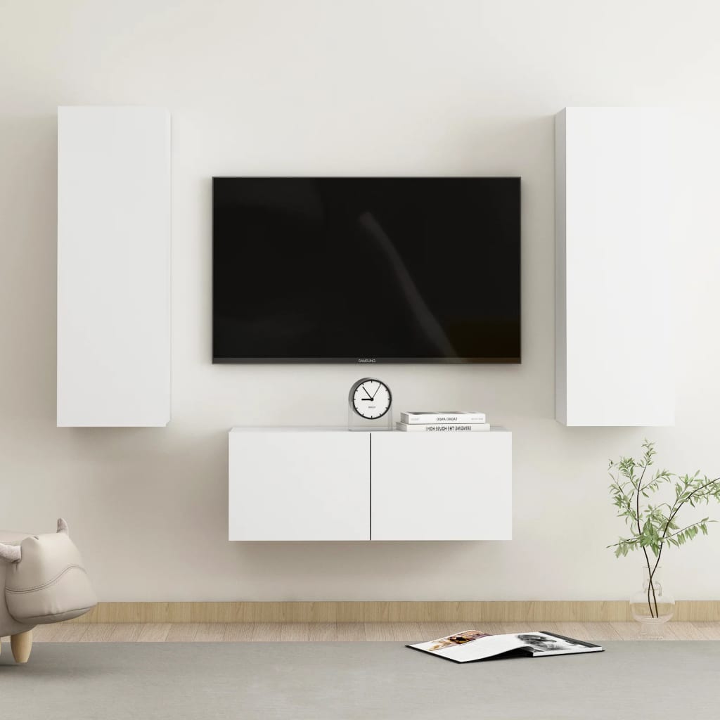 3 Piece TV Cabinet Set White Engineered Wood - Merlin Deals