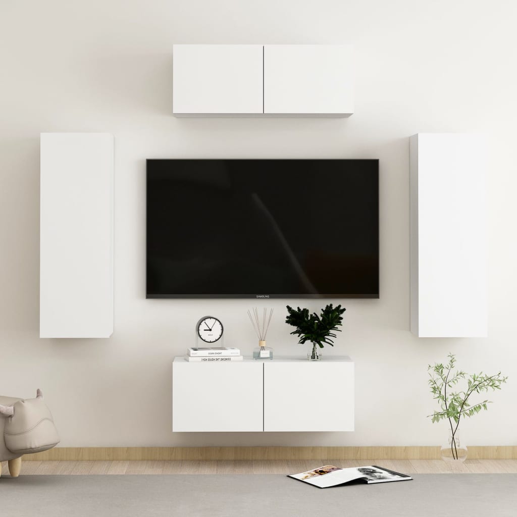 4 Piece TV Cabinet Set White Engineered Wood - Merlin Deals
