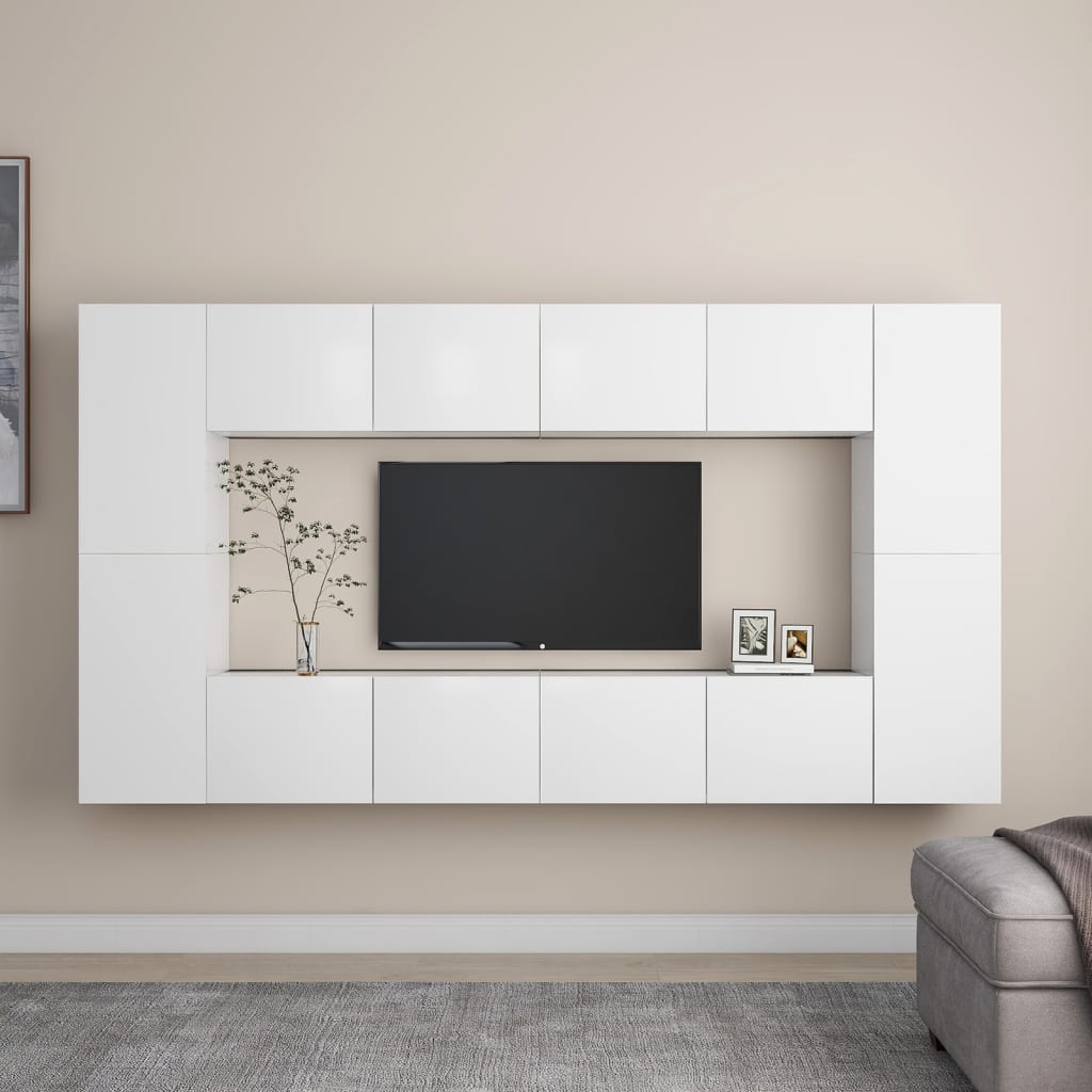 8 Piece TV Cabinet Set White Engineered Wood - Casper Homes