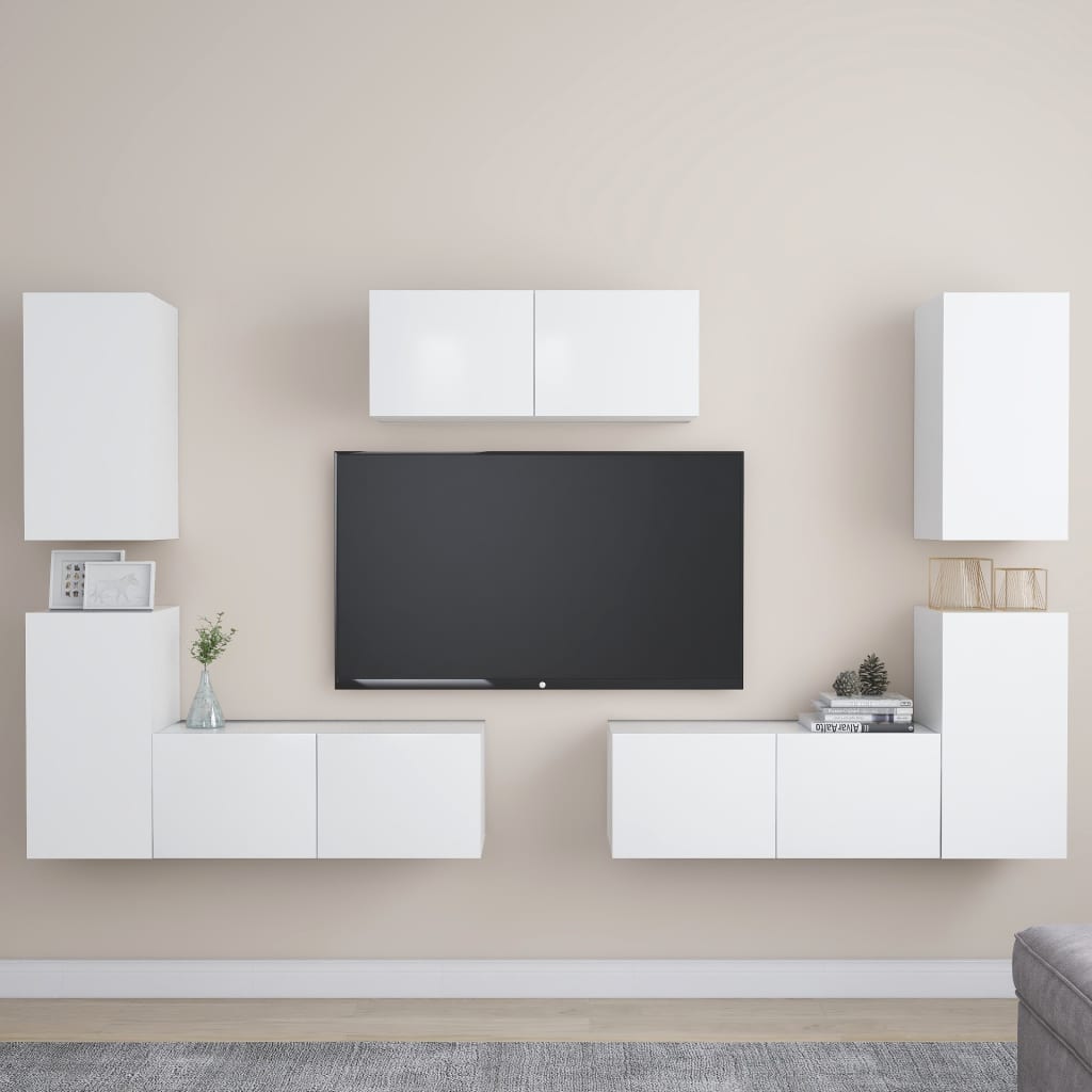 7 Piece TV Cabinet Set White Engineered Wood - Merkel Designers